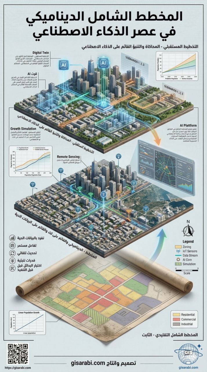 دمج الذكاء الاصطناعي مع نظم المعلومات الجغرافية في التخطيط الإقليمي: من التحليل المكاني التقليدي إلى إنشاء المخططات الشاملة الذكية