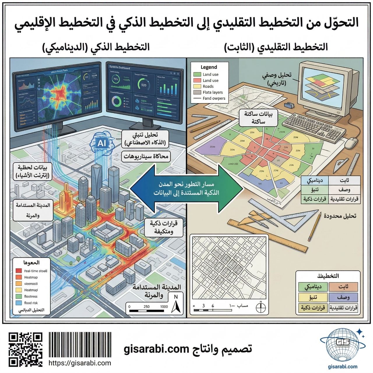 دمج الذكاء الاصطناعي مع نظم المعلومات الجغرافية في التخطيط الإقليمي: من التحليل المكاني التقليدي إلى إنشاء المخططات الشاملة الذكية