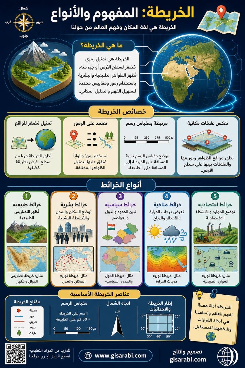 الخريطة: تعريفها، وأنواعها، وأبعادها المعرفية والتطبيقية