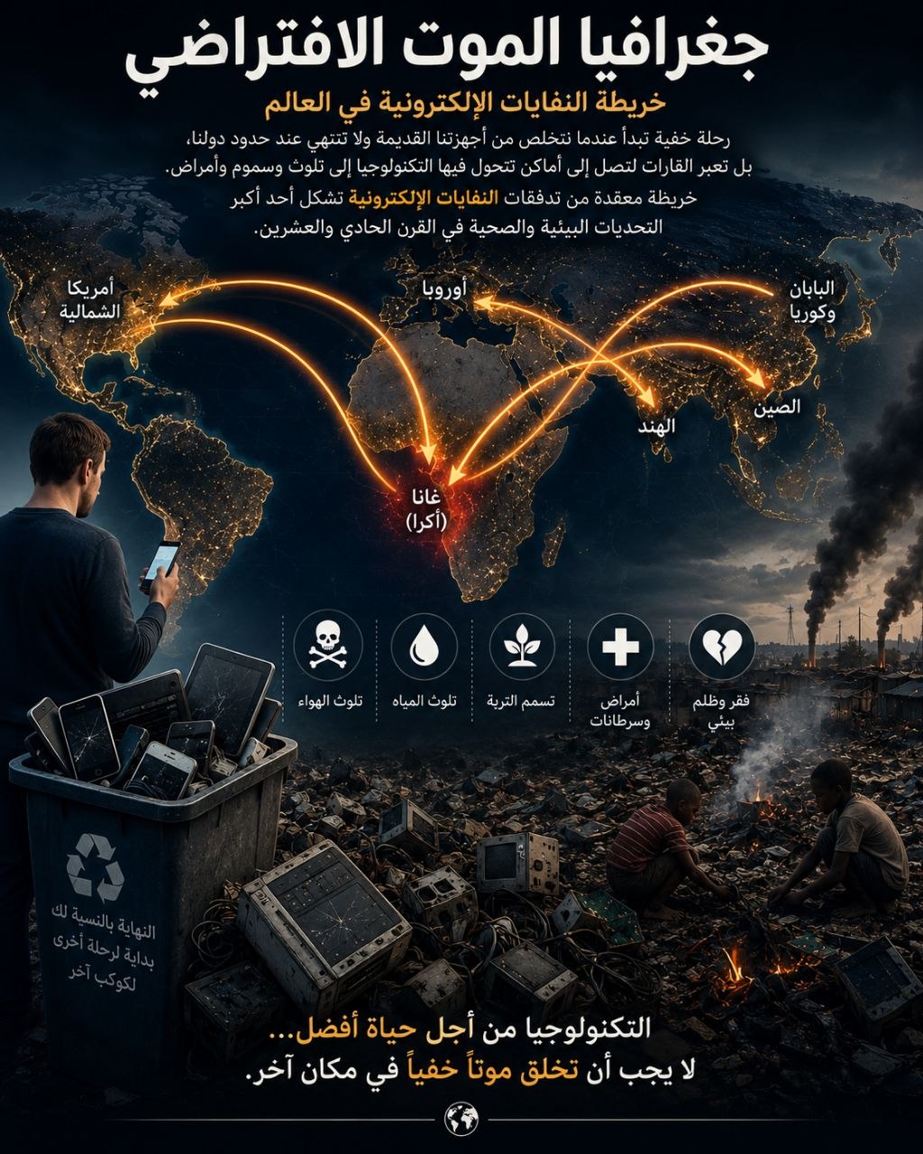 جغرافية الموت الافتراضي: خريطة النفايات الإلكترونية في العالم وأين تذهب أجهزتك القديمة؟